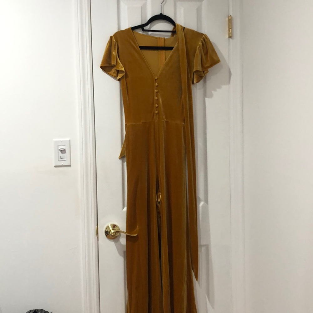 Mustard velvet jumpsuit floor length